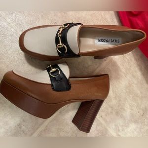 Steve Madden Chic Chunky Brown and Cream 4” heels